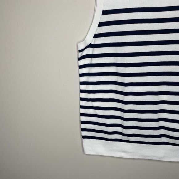 J.CREW Sweater Shell Women Large White Navy Stripe Top NEW Cotton CA085 - Picture 4 of 15